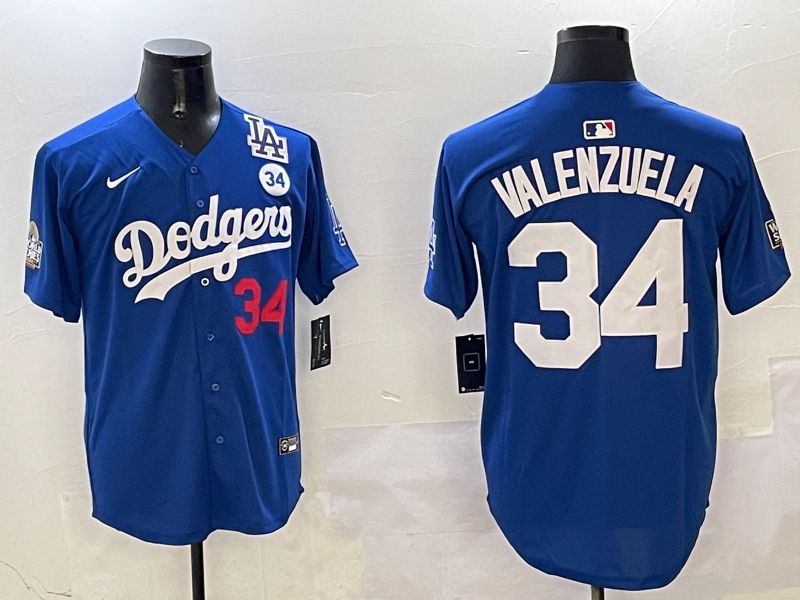 Men Los Angeles Dodgers #34 Valenzuela Blue White Fashion Game 2025 Nike MLB Jersey style 3261